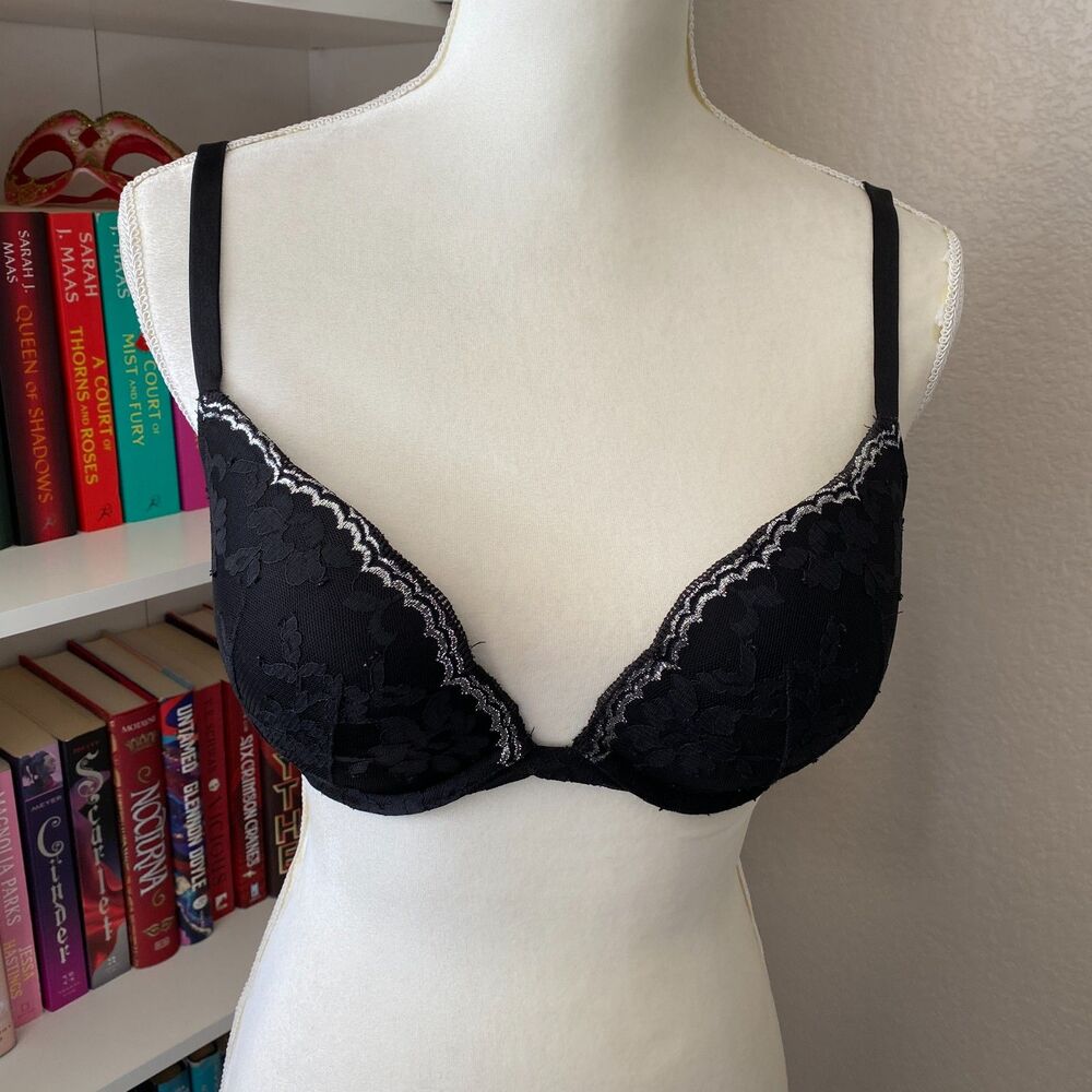 Victoria's Secrets Lace Black Silver Metallic Dream Angels Push Up Bra 32DDD